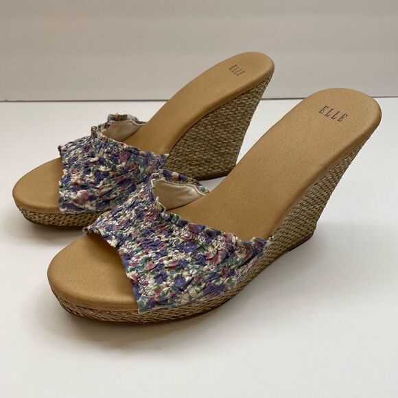 Elle Floral Print Wedge Sandal Size 9.5 - Picture 1 of 9